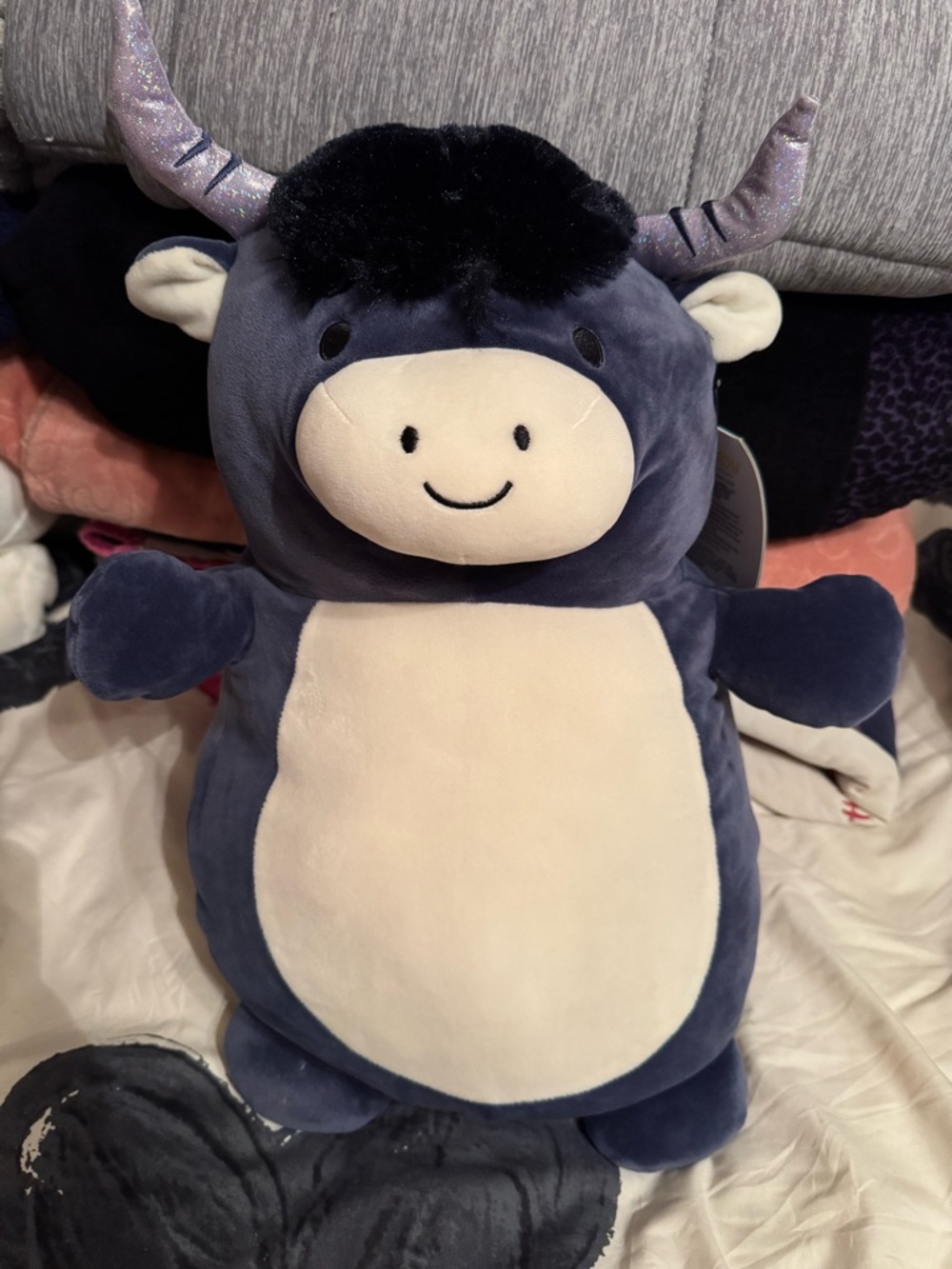 Squishmallows Navy Blue and Cream Bull Plush with Sparkle Horns